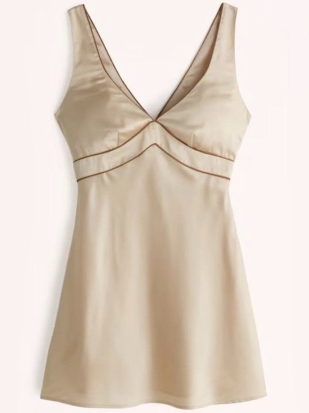 Abercrombie & Fitch Satin V-Neck Chemise in Light Beige